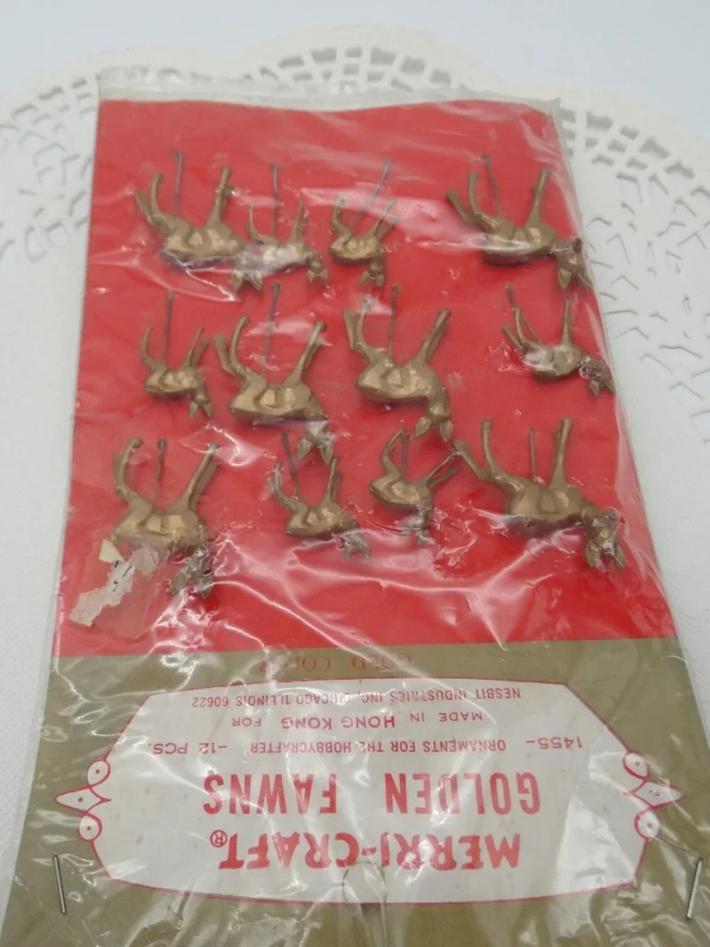 Vintage Merri-Craft Golden Fawns 12 Christmas Craft Picks Made in Hong Kong